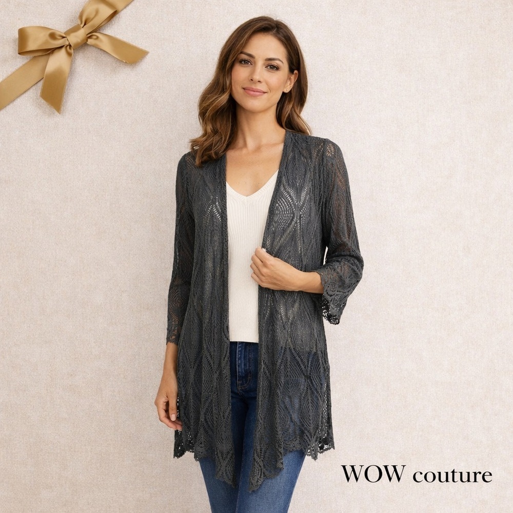 WOW Couture Sheer Lacy Cardigan Lightweight Sz S